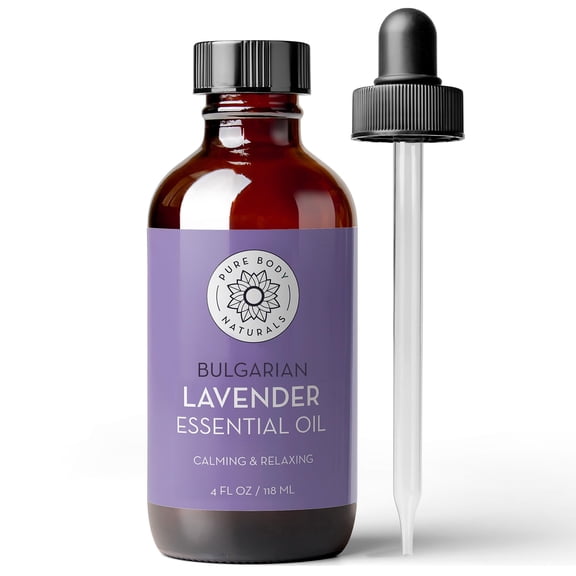 Pure Body Naturals Bulgarian Lavender Essential Oil, 4 fl oz – For Diffuser Use, Aromatherapy & DIY