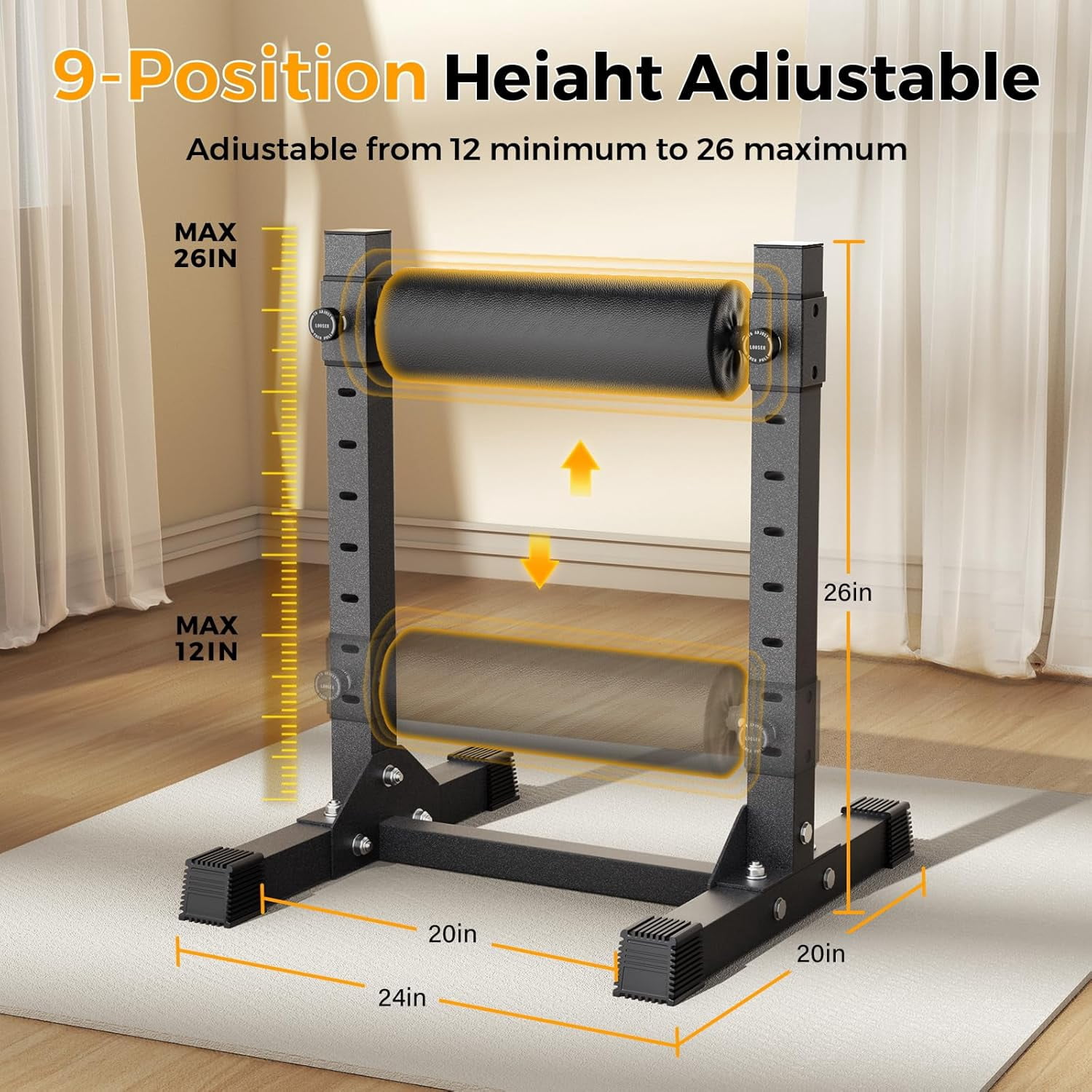 Bulgarian Split Squat Stand with 9 Adjustable Heights, 330lb Capacity Single Leg Squat Roller for Home Gym Leg Training