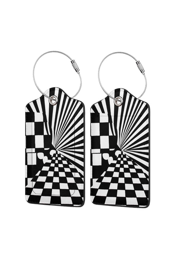 Bulge Checkerboard PU Leather Suitcase Tag with Stainless Steel Loop and Address Card for Baggage Tag 1 PCS