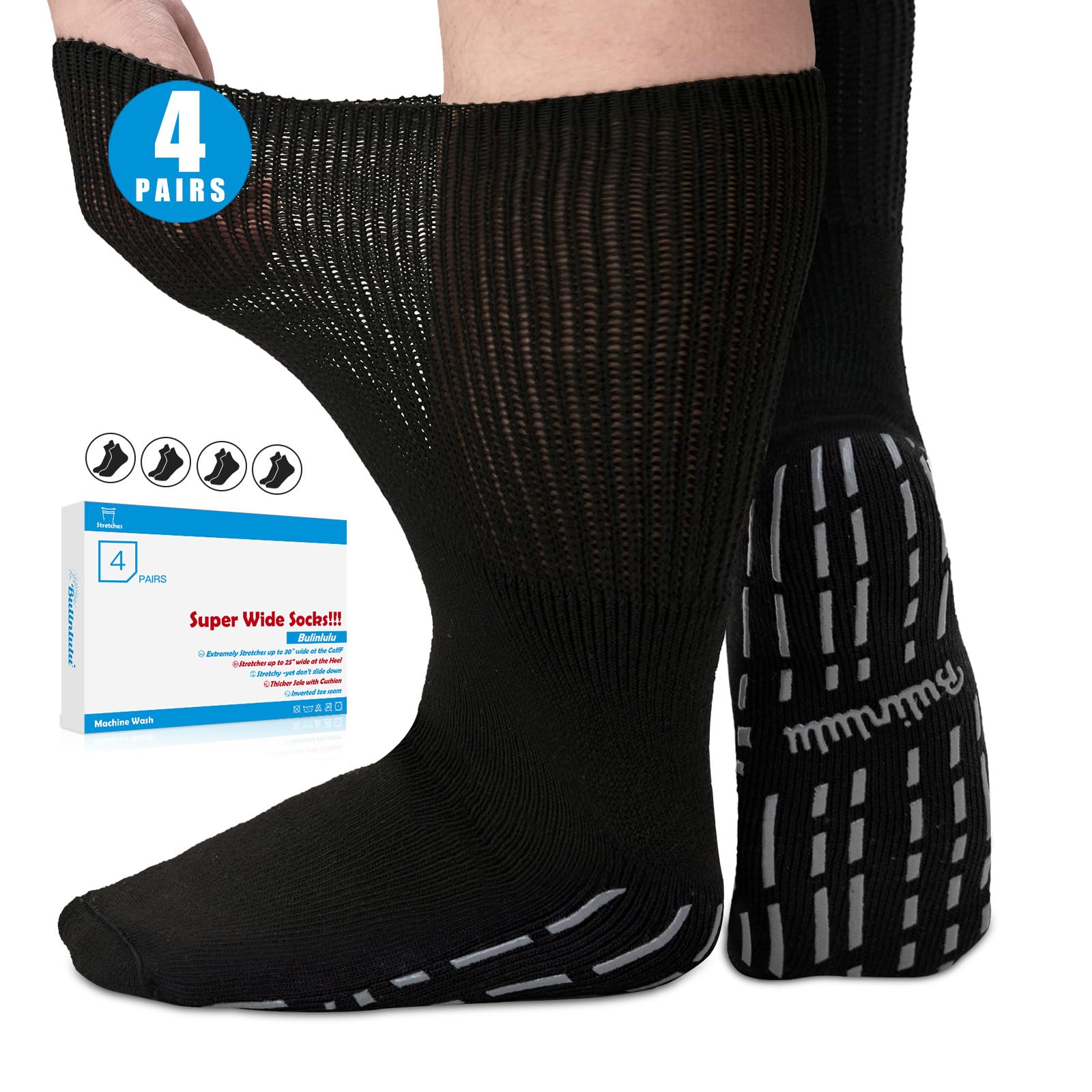 Bulinlulu Diabetic Socks for Swollen Feet 4 Pairs Extra Width Non