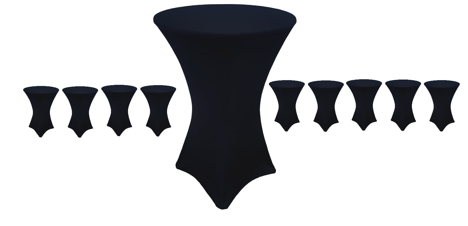 Black Stretch Spandex Round Cocktail Table Covers, Set of 10