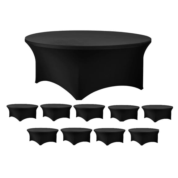 Bulk 10 Pack Black 60 inch Round (5 Ft) Stretch Spandex Round Table Covers