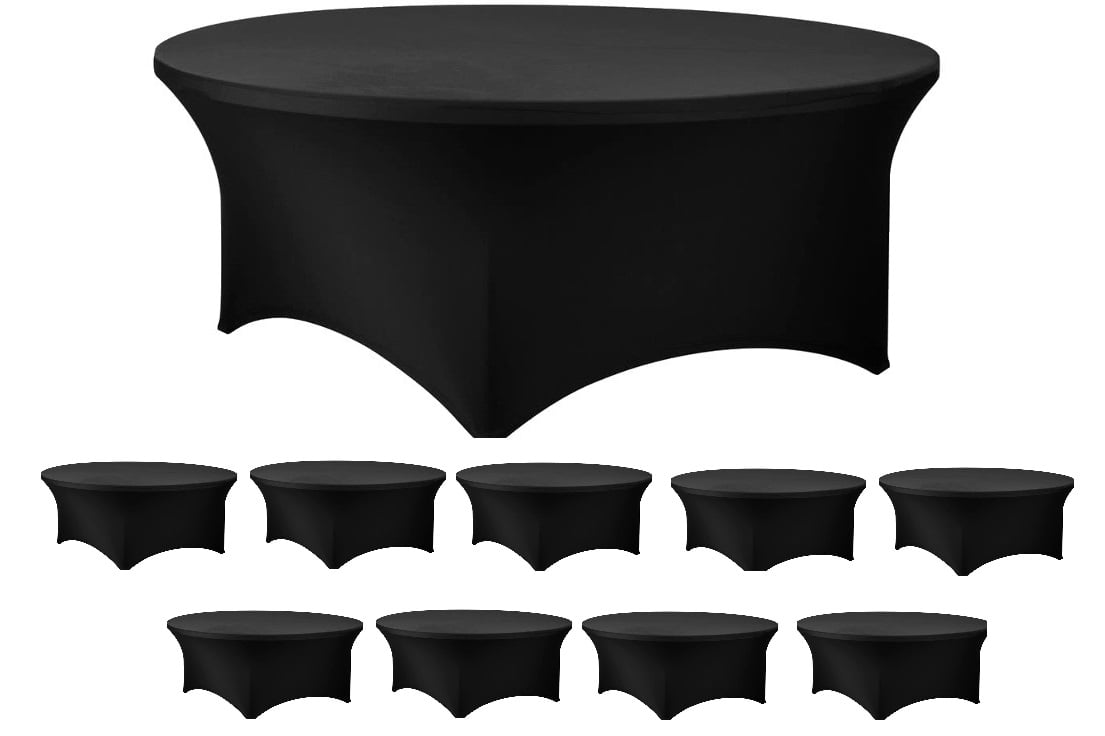 Bulk 10 Pack Black 72 inch Round (6 Ft) Stretch Spandex Round Table