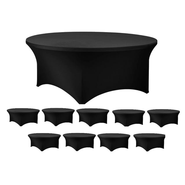 Bulk 10 Pack Black 72 inch (6 Ft) Stretchy Spandex Round Table Covers