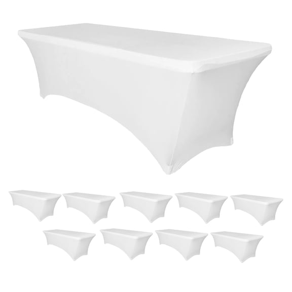 Bulk 10 Pack Case 6 Foot White Stretch Fitted Spandex Table Covers by Banquet Tables Pro