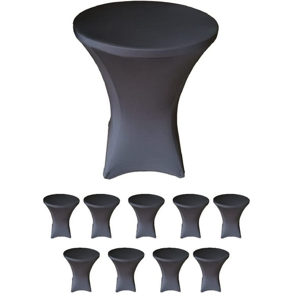 Bulk 10 Pack Case Black 32 x 43 (2.6-Foot) Stretch Spandex Tablecloth for Bar Height Folding Tables