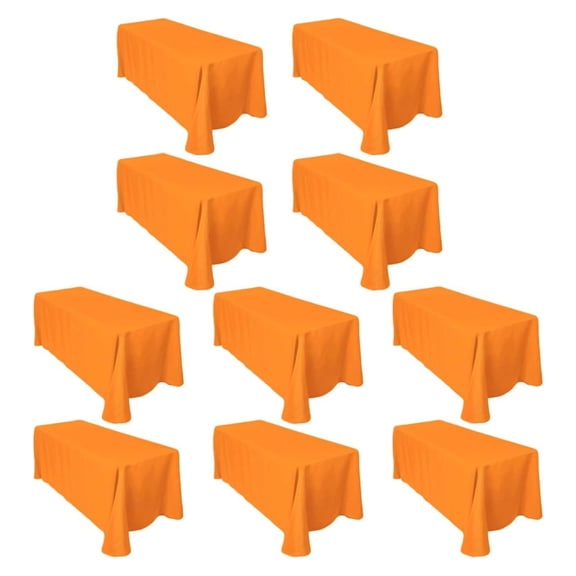 Bulk 10-Pack Rectangular Tablecloths 90 In x 156 In with Rounded Corners - Orange Table Covers for 8 ft Table Floor-Length Drop - Wrinkle Resistant Polyester Fabric Cloth for Wedding, Party