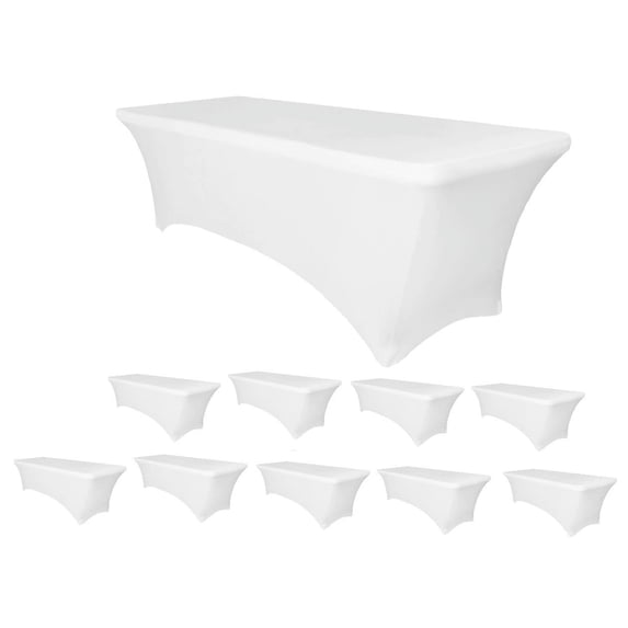 Bulk 10 Pack White 8 Foot Rectangular Stretch Spandex Table Covers