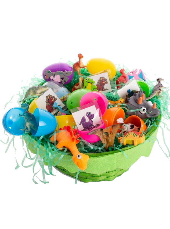Bulk 100 CT Quality Dinosaur Toy Filled Kids Hunt 2.5" Plastic Easter Eggs