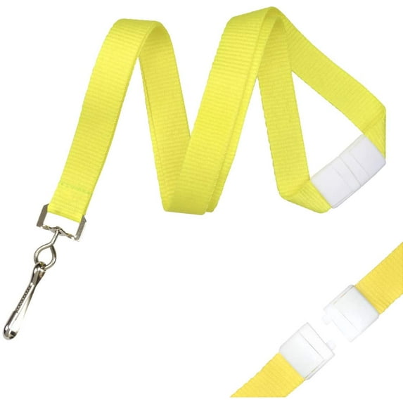 Bulk 100 Pack - Bright Wide Neon Yellow Lanyards for Name Badges with Safety Breakaway Neck Clasp & ID Badge Holder J Clip - Hi Visibility Neon for Name Tag, Keys, Cruise, Student ID by Specialist ID