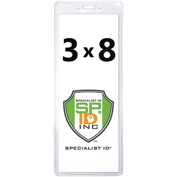 Bulk 100 Pack - Heavy Duty 3 X 8 Ticket Holder - Clear Plastic Extra Large Badge or Card Sleeve Protector for Concert, Season Tickets, Sporting Event Pass and More by Specialist ID