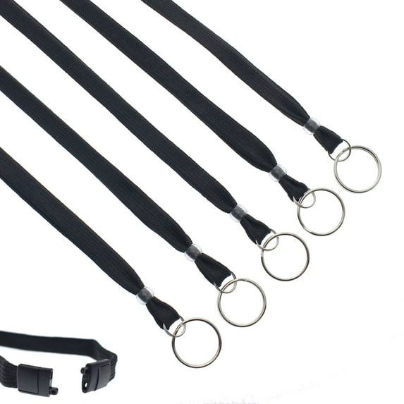 Bulk 100 Pack - Heavy Duty Breakaway Lanyards for Keys and Id's with Key Chain Split Ring - Break-Away Clasp and Keychain Keyring/ID Holder Attachment at Bottom by Specialist ID (Black)