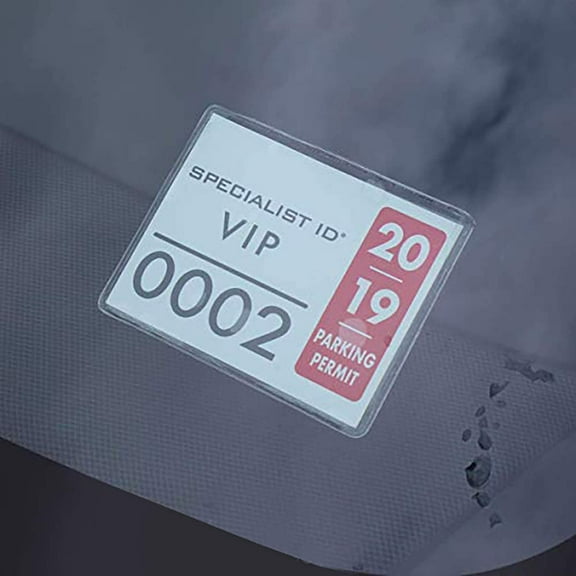 Bulk 100 Pack - Parking Permit Holder for Car Windshield - Clear Adhesive Parking Tag Pouch - Vinyl Plastic Document Protector Holds Large Parking Placard, Pass, Decal or Sticker (Up to 4 x 3 Badge)