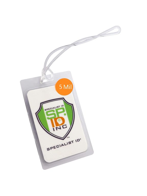 Bulk 100 Pack - Premium 5 Mil Laminating Luggage Tag Pouches - Clear 2 ½ X 4 ¼ inch Sheets - Hot Thermal Laminate Pouch Bag Tags Kit w/Slot Hole & 6" Loops - Business Card, I'd Badge by Specialist ID