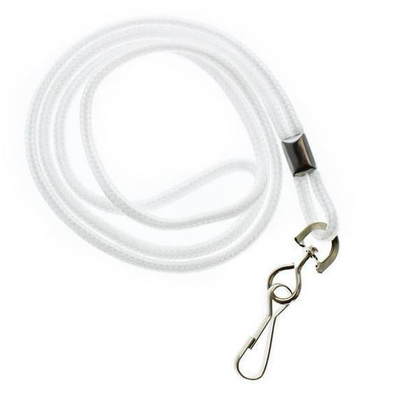 Bulk 100 Pack - Premium Round ID Badge Neck Lanyards for Card Holders and Name Tags - 36 in Non-Breakaway Heavy Duty Cord & Secure Metal Swivel J Hook Clip by Specialist ID (White)
