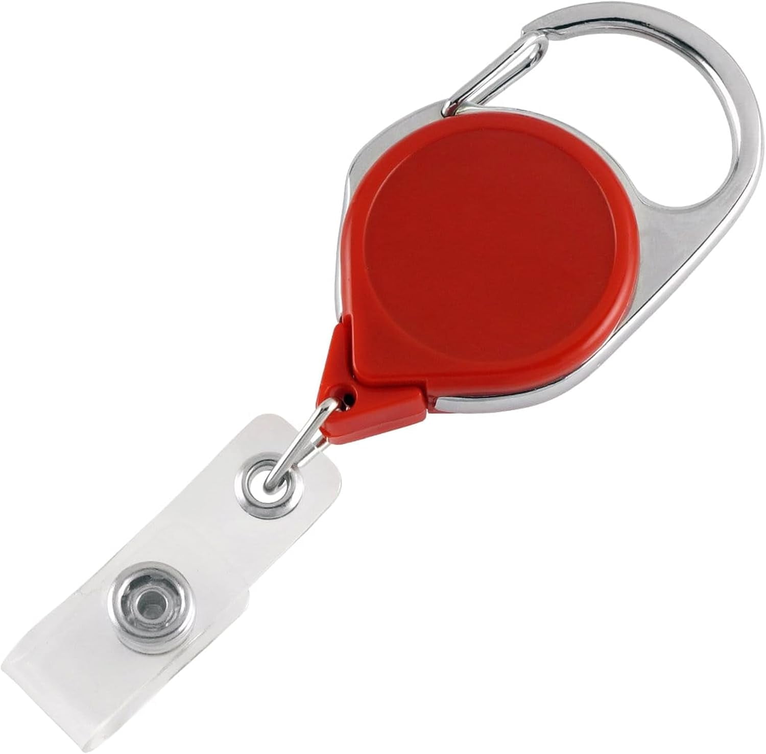 Bulk 100 Pack - Professional Twist Free Carabiner Badge Reel with Long 34" Reach - Round No Twist Retractable Lanyard Clip for Crafting, Office & Government Premium Badge Holders (Red)