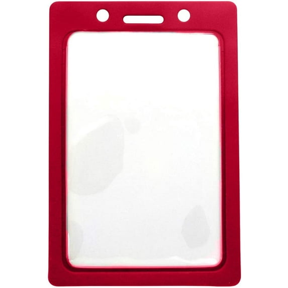 Bulk 100 Pack - Vertical Color-Frame Badge Holder - Clear Vinyl Window Protector with Color Border for Single Credit Card Size Key Cards and Badges by Specialist ID (Red)