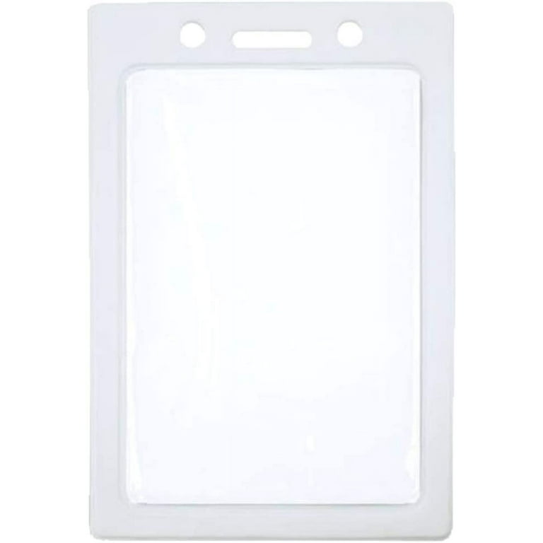 Bulk 100 Pack - Vertical Color-Frame Badge Holder - Clear Vinyl Window  Protector with Color Border for Single Credit Card Size Key Cards and Badges  by Specialist ID (White) 