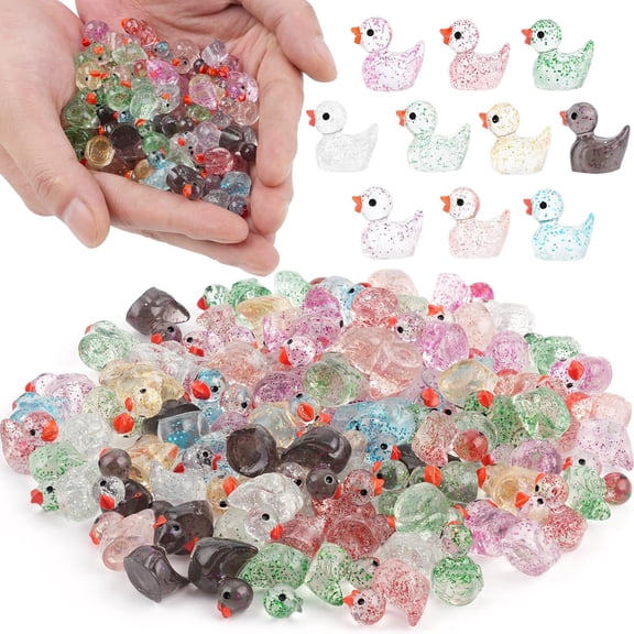 Bulk 100Pcs Glitter Mini Ducks, Colorful Tiny Resin Duck Figurines, Ideal for Miniature Decor, DIY Crafts, Classroom Prizes & Hide and Seek Toys