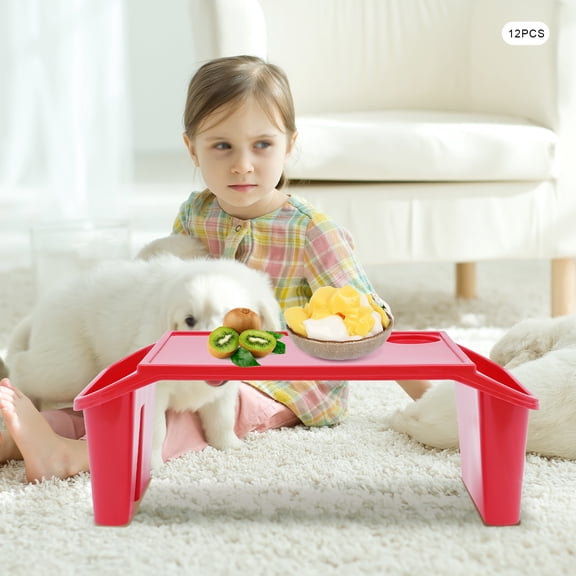 Bulk 12-Pack Kids Lap Desk Trays Red Plastic Activity Tables with Cup Holder & Storage Slots Portable Stackable Children's Tray
