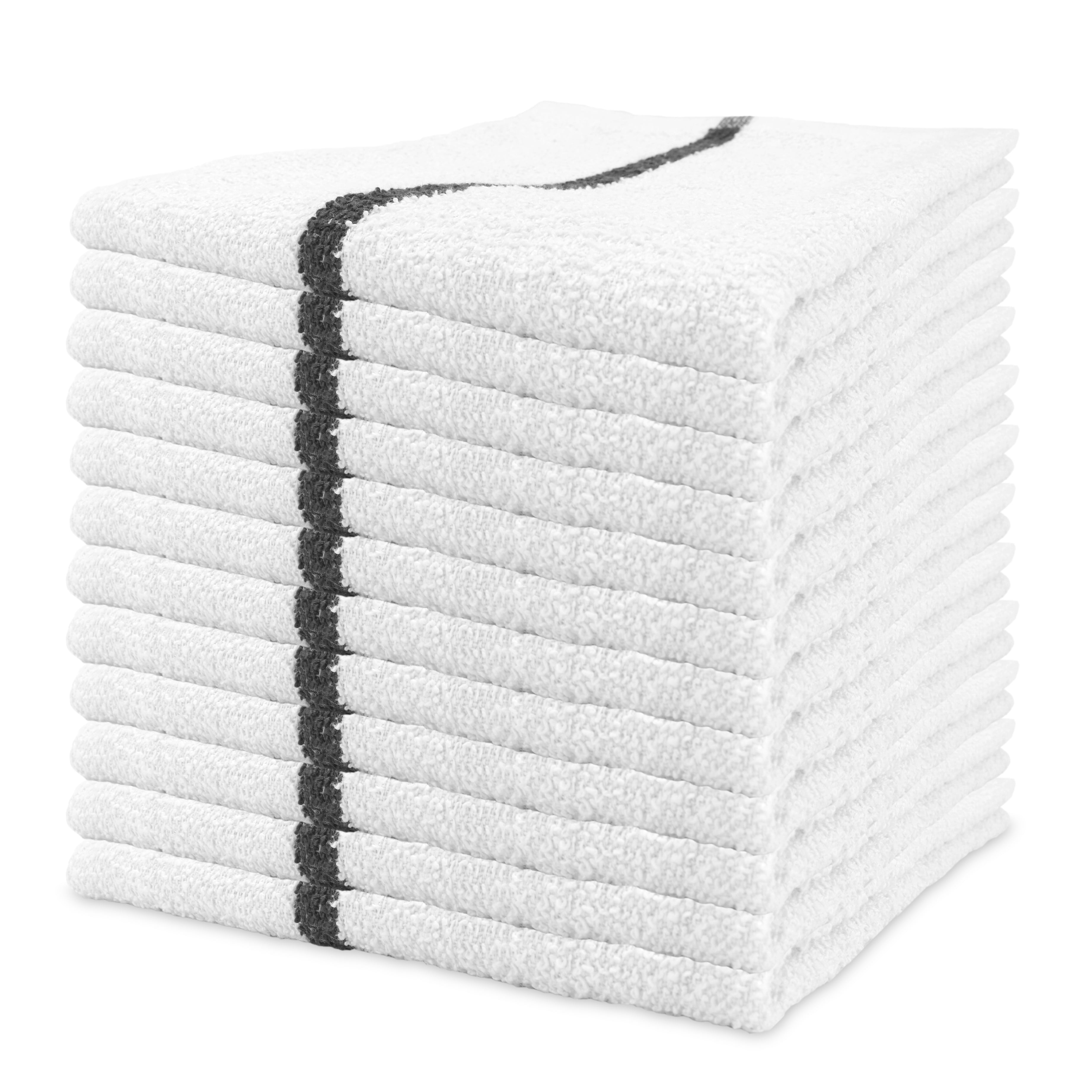 Everything Kitchens Oversized Recycled Cotton Terry Kitchen Dish Cloths (Set of 5) | Grey & White