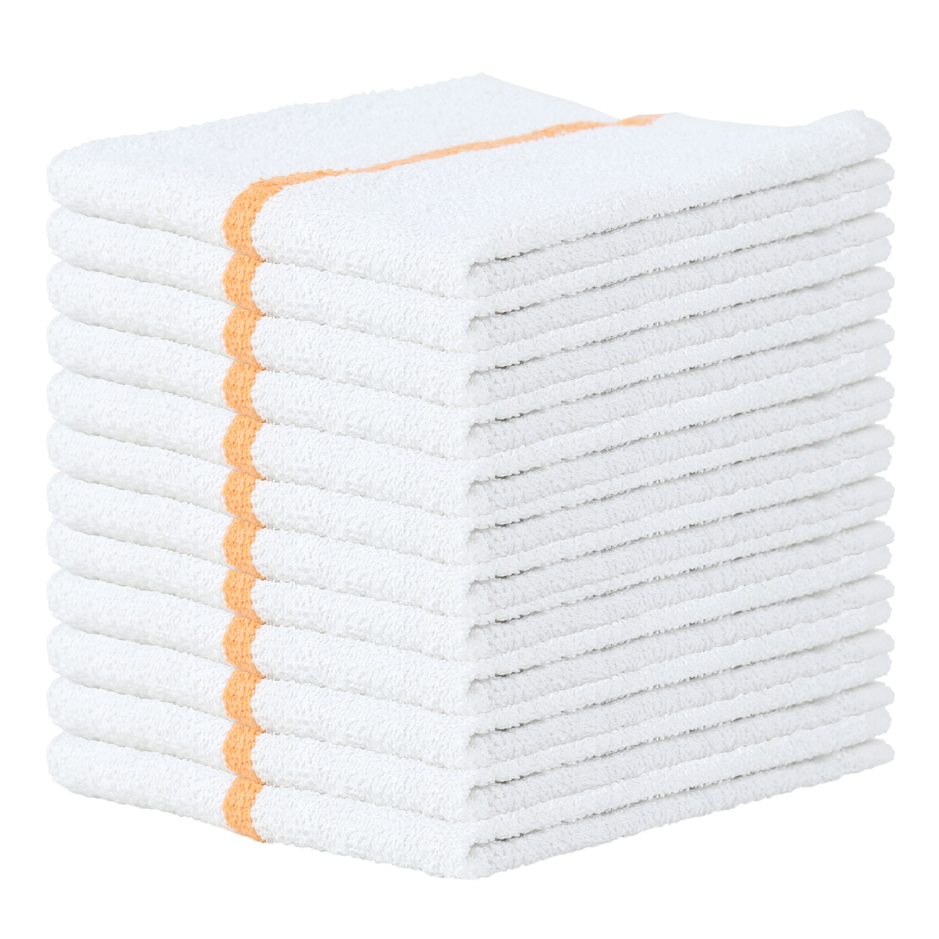 TALVANIA Bar Mop Towels 16”x19”, White Kitchen Bar Towel 12 Pack, 100%  Cotton Ribbed Cleaning Cloths Rags, Super Absorbent Terry Shop Towels for  Home