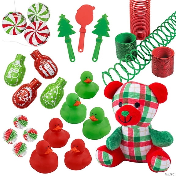 Bulk 120 Pieces Red & Green Christmas Novelty Toys Assortment