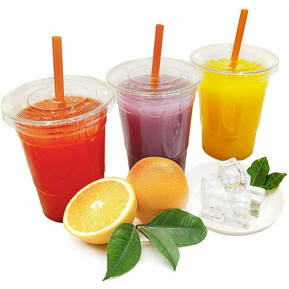 Bulk [16 Oz, 20 Oz, 24 Oz] Clear Plastic Cups with Flat Lids and Straws - Choose (20 Oz, 250 Ct)