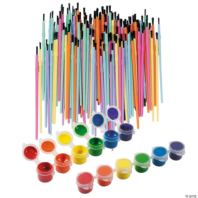 Bulk 174 Pieces Acrylic Paint Strips & Plastic Paintbrushes Kit
