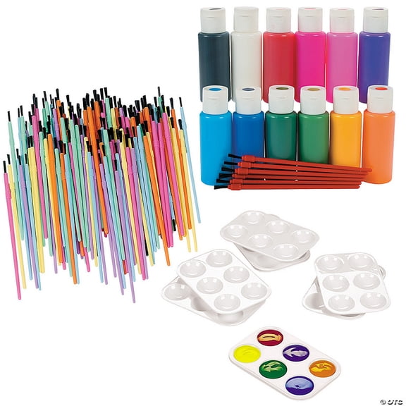 Bulk 180 Pieces Suncatcher Paint, Paintbrushes & Classroom Supply Kit