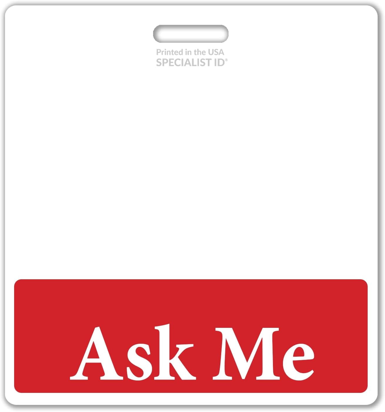 Bulk 20 Pack - Ask Me Badge Buddy - Horizontal Customer Service ID Backer - Heavy Duty Role Identifier for Retail Floaters, Event Staff & Concierge - Oversized Badge Holder - USA Printed (Red)