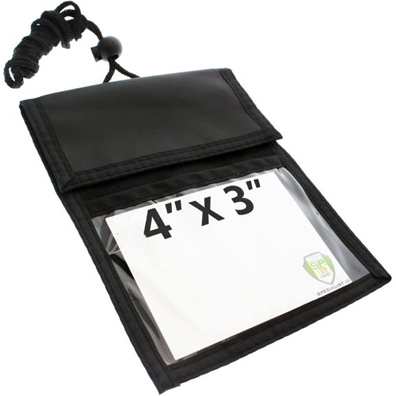 Bulk 20 Pack - Travel Passport Wallet - 4 x 3 Display Window - Adjustable Lanyard w/ Pen Slots and 3 Pockets for Money, Ticket, Document by Specialist ID (Black)