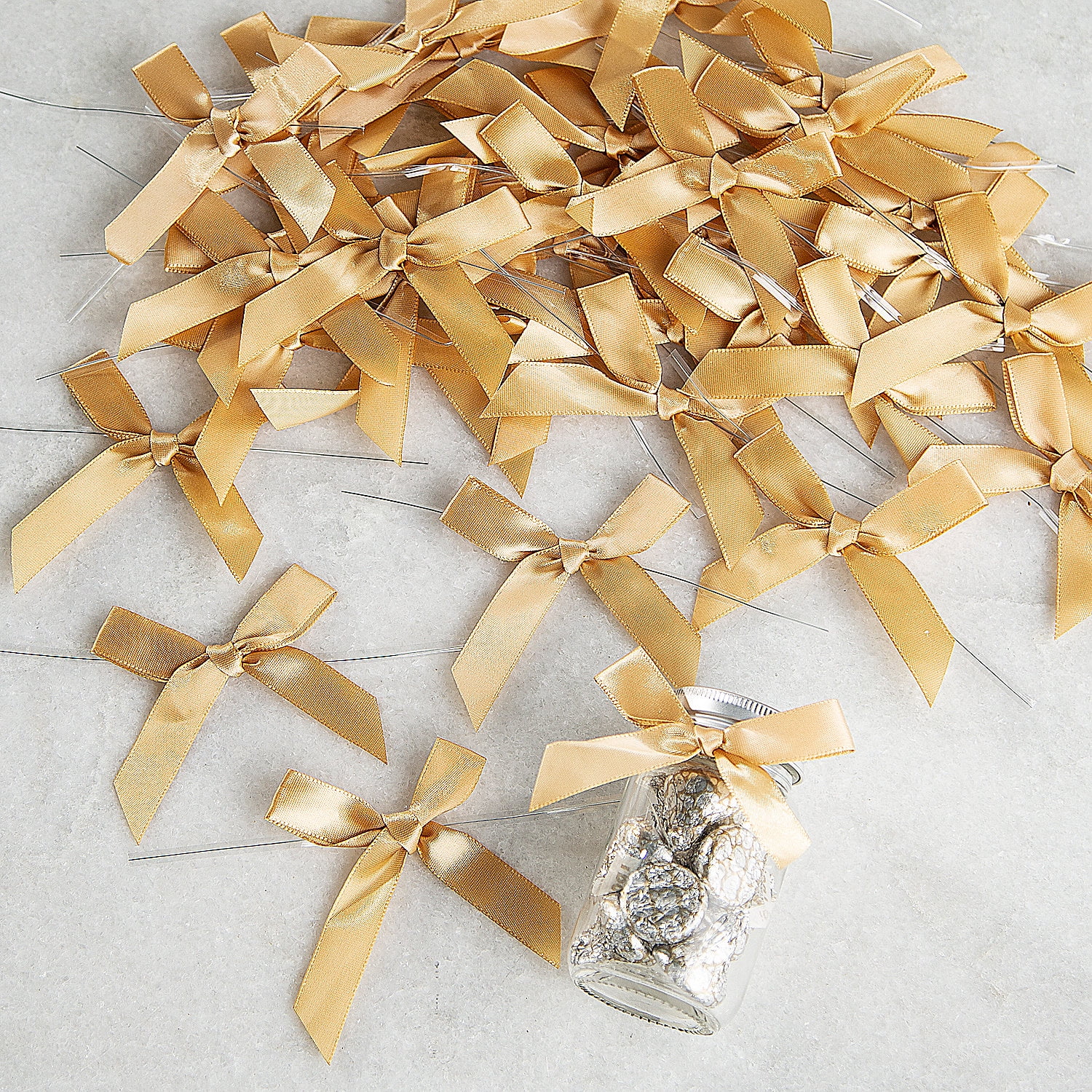 Bulk 200 Pieces Gold Twist Tie Satin Bows