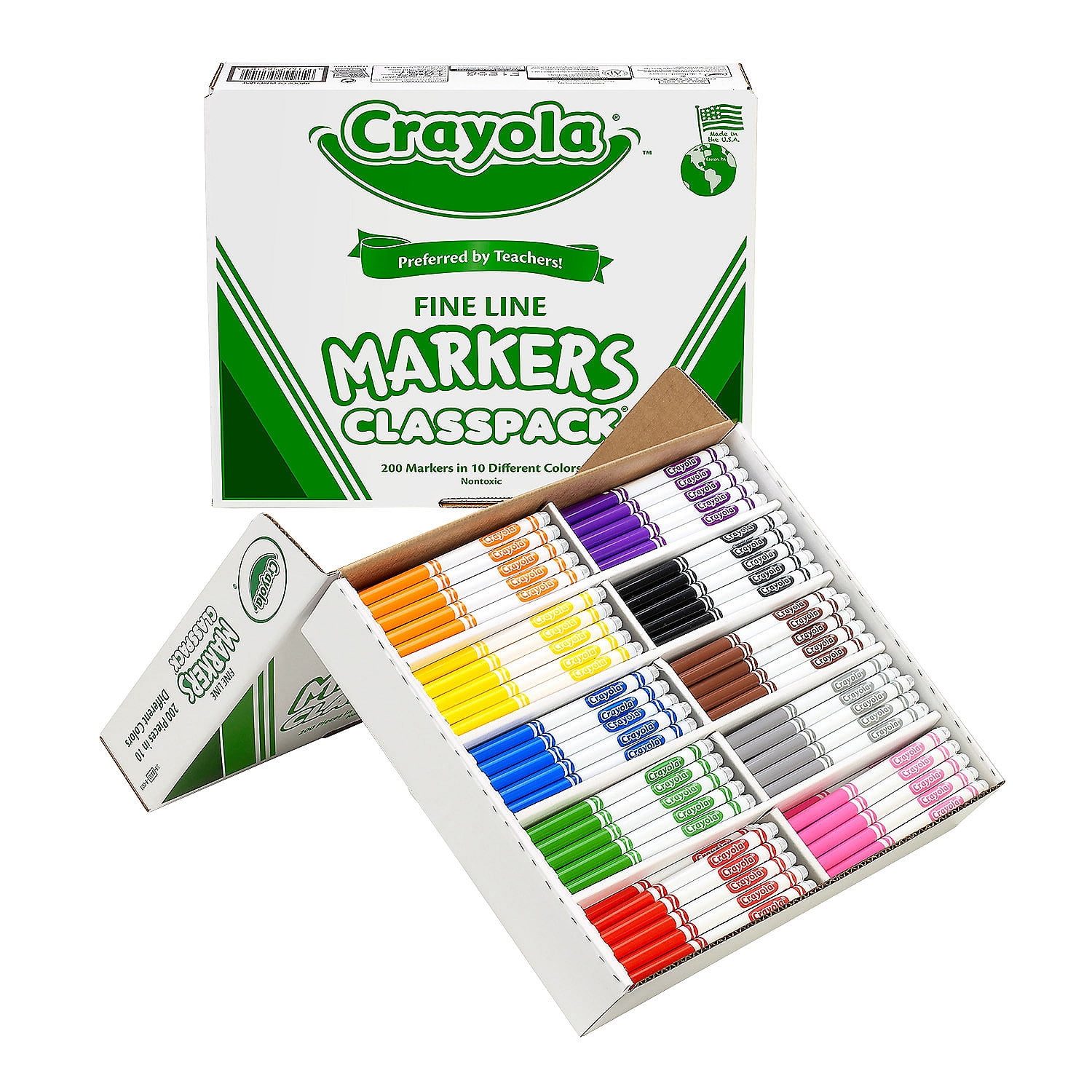 Bulk 200 piece Crayola Fine Line Marker Classpack - 10 Colors per pack