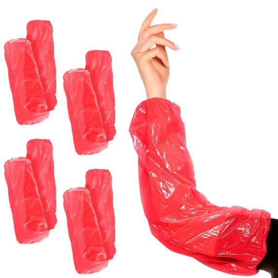 Bulk of 2000 Red Disposable Arm Sleeves Covers, 18-Inch. Arm Sleeve Protectors with Elastic Ends, 1 mil. Waterproof Polyethylene Sleeve Protectors for Arms