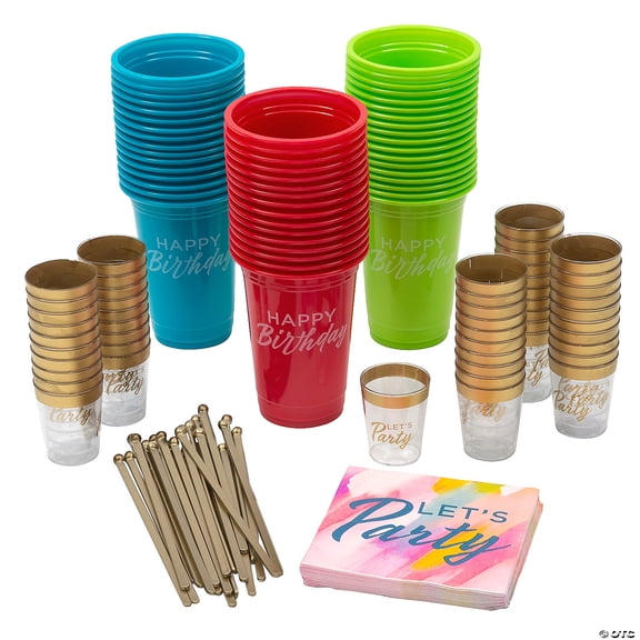 Bulk 236 Pieces Birthday Party Disposable Drinkware Kit for 50 Guests