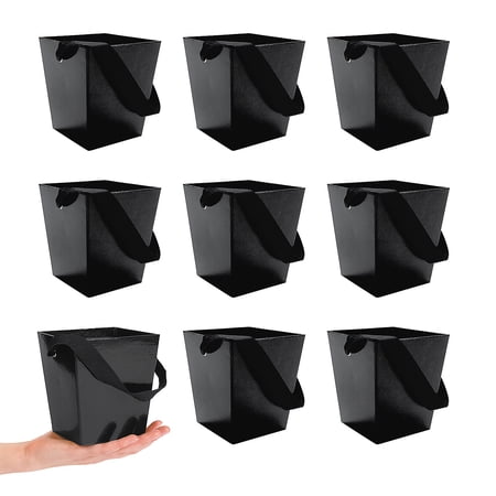 Bulk 24 Pieces Black Cardboard Buckets with Ribbon Handles
