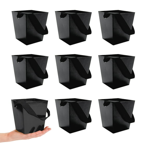 Bulk 24 Pieces Black Cardboard Buckets with Ribbon Handles
