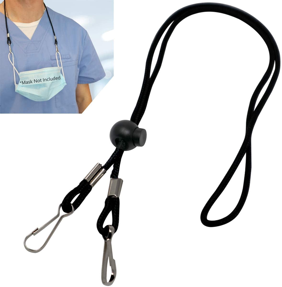 Bulk 25 Pack - Adjustable Length Face Mask Lanyard - Handy & Convenient Safety Mask Holder & Hanger - Comfortable Around The Neck Facemask Rest & Ear Saver - Easy On & Off by Specialist ID (Black)