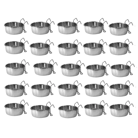 Bulk 25 Pack Dog Cat Bird Bunny Hanging Cage Crate Bowls Durable Stainless Steel (8 Ounces - 25 Bowls)