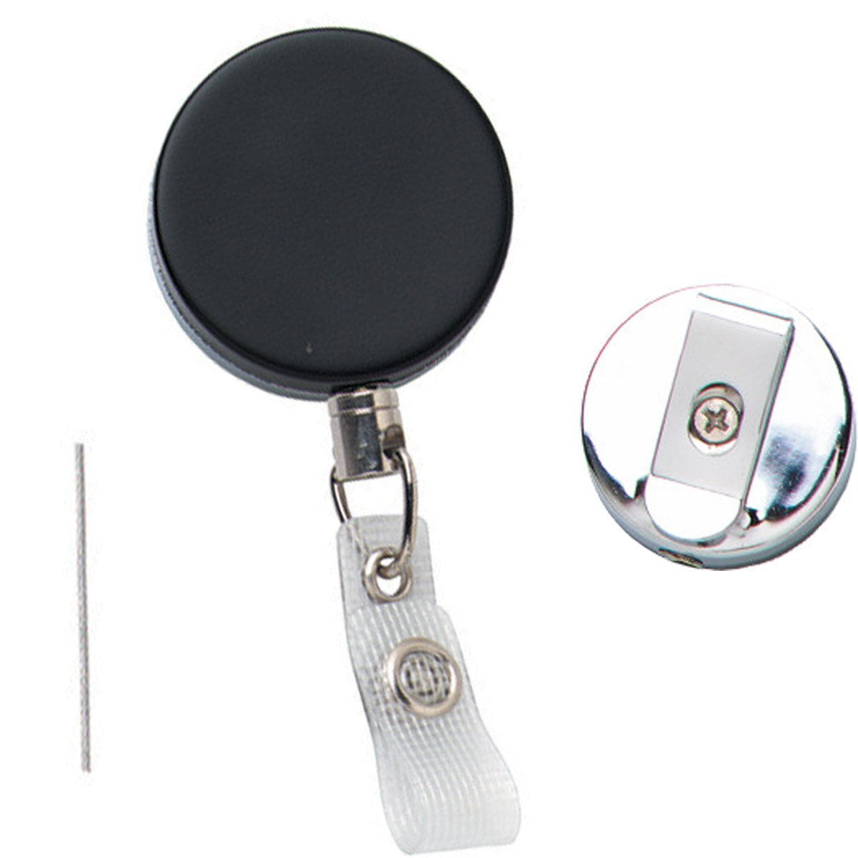 Bulk 25 Pack - Heavy Duty Badge Reel with Metal Cord and Belt Clip - All Metal Retractable I'd, Key Holder with Steel Wire Cable - Black & Chrome Finish by Specialist ID (Black/Silver)