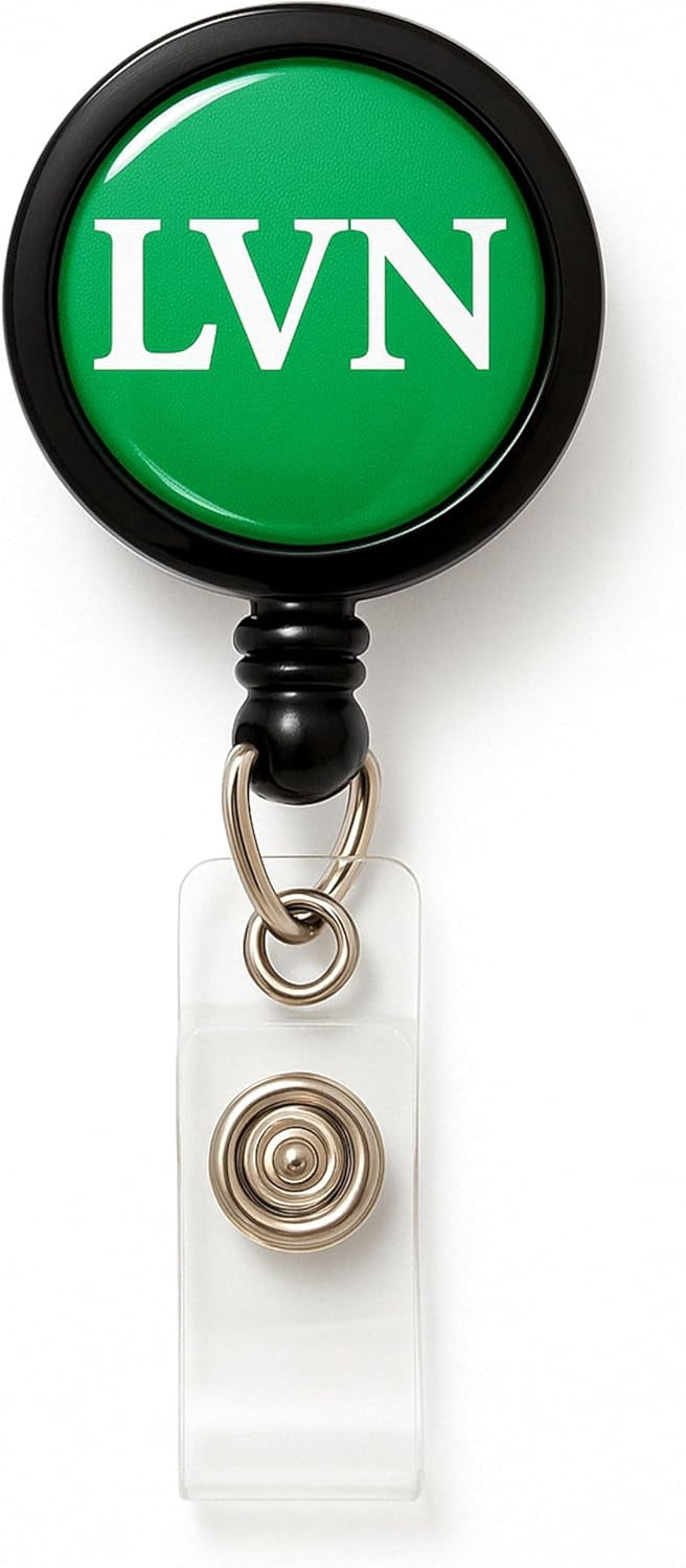 Bulk 25 Pack - LVN Badge Buddy Reels with Alligator Clip - Swivel Retractable Reel LVN Badge Holder & Title Card in One - Nurse Retractable Clip Hospital I'd Role Dome Label by Specialist ID (Green)