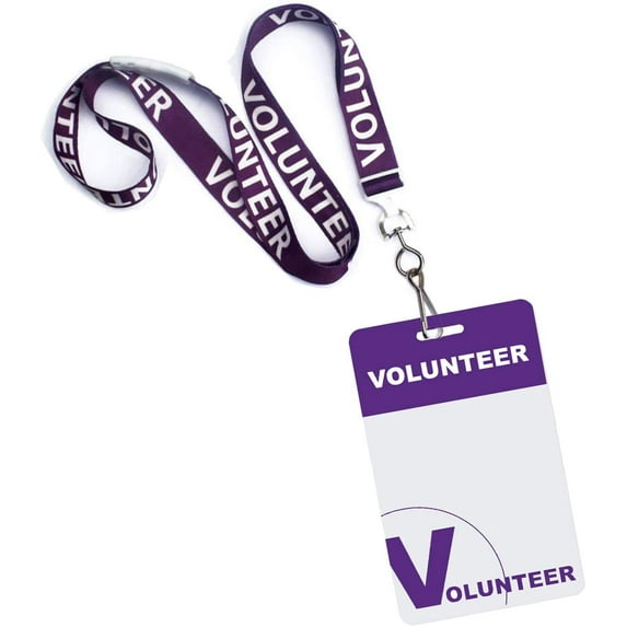 Bulk 25 Pack - Volunteer Lanyards with Badges - Identification for Volunteers - Heavy Duty Plastic Name Tags with Breakaway Lanyard for Church, Events, School & More! by Specialist ID (Purple)