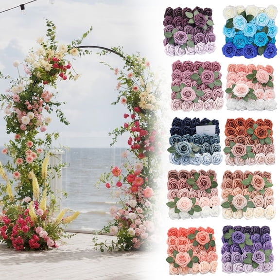 Bulk 25Pcs Blush Roses Real Touch Foam Artificial Rose Flowers with Stems for Wedding Bouquets Centerpieces Bridal Shower Party & Home Decor Displays