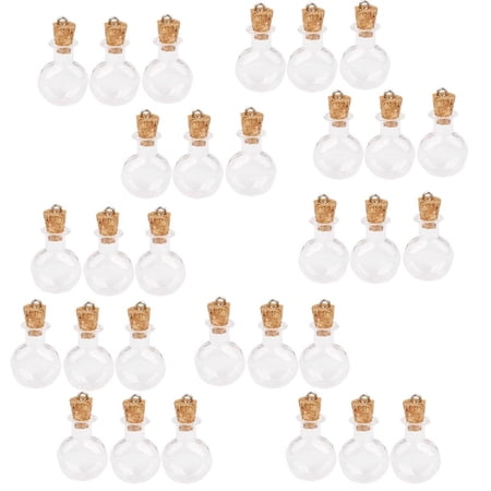 Bulk 30Piece Mini Empty Round Flat Cork Glass Wish Bottles Vials Jars Clear