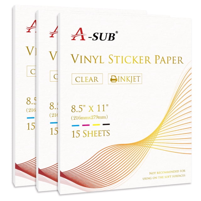 Bulk 45 Sheets A-SUB Printable Vinyl Clear Sticker Paper for Inkjet Printers - Waterproof ...