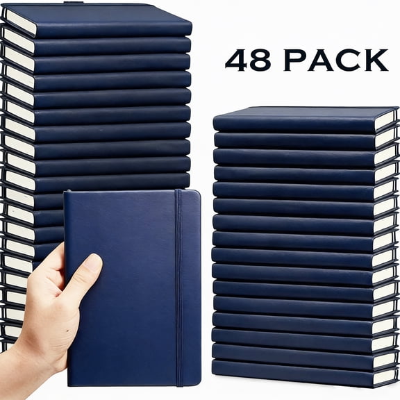 Bulk 48-Pack A6 Blue Pocket Notebooks, 160 Pages 80GSM Ruled, Elastic Closure, 180 Lay-Flat