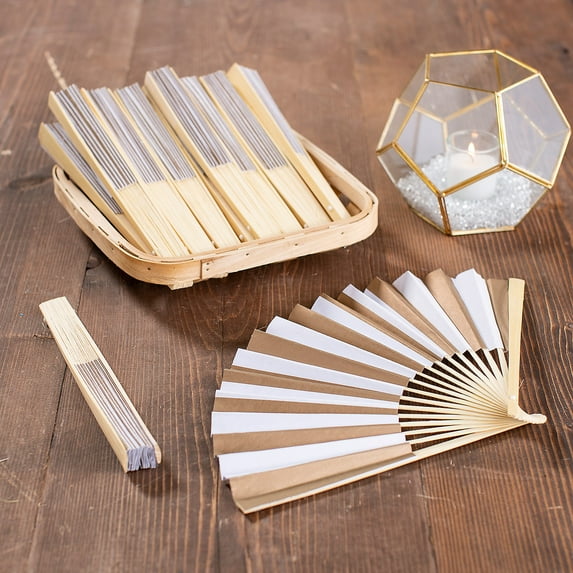 Bulk 48 Pieces Gold Stripe Folding Hand Fans