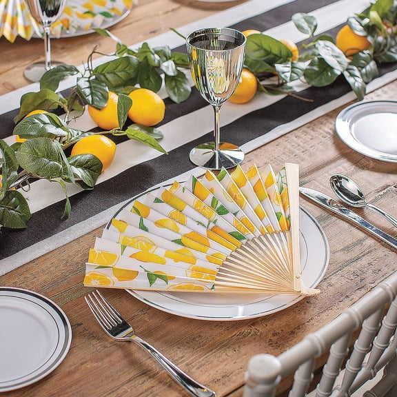 Bulk 48 Pieces Lemon Printed Folding Hand Fans