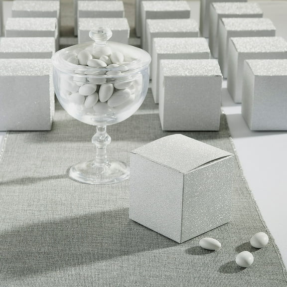 Bulk 48 Pieces Mini Silver Glitter Favor Boxes